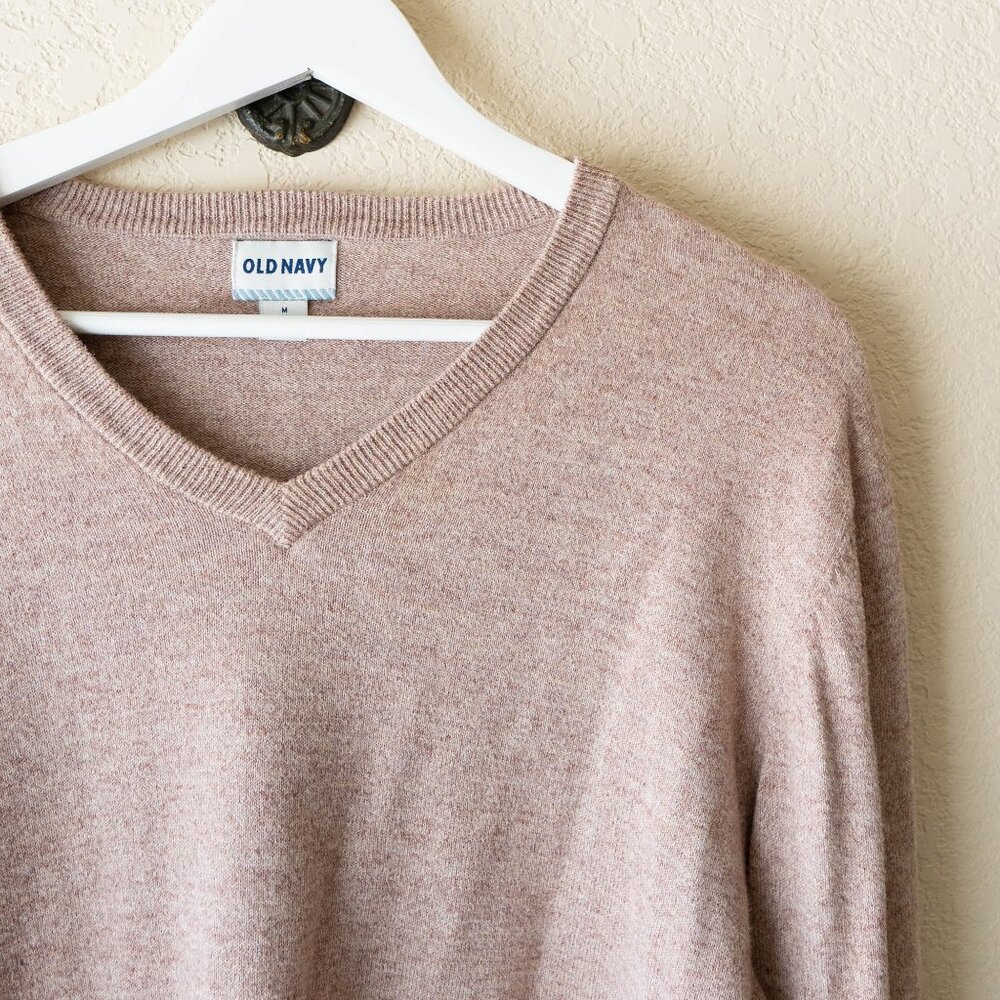 Old Navy Mens Medium V Neck Cotton Sweater Tan Neutral Casual Pullover - Picture 3 of 9